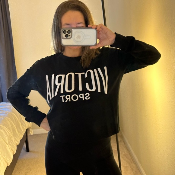 Victoria's Secret Tops - #3 Victoria Secret Sport Cropped Sweatshirt Size:Small Color Black
